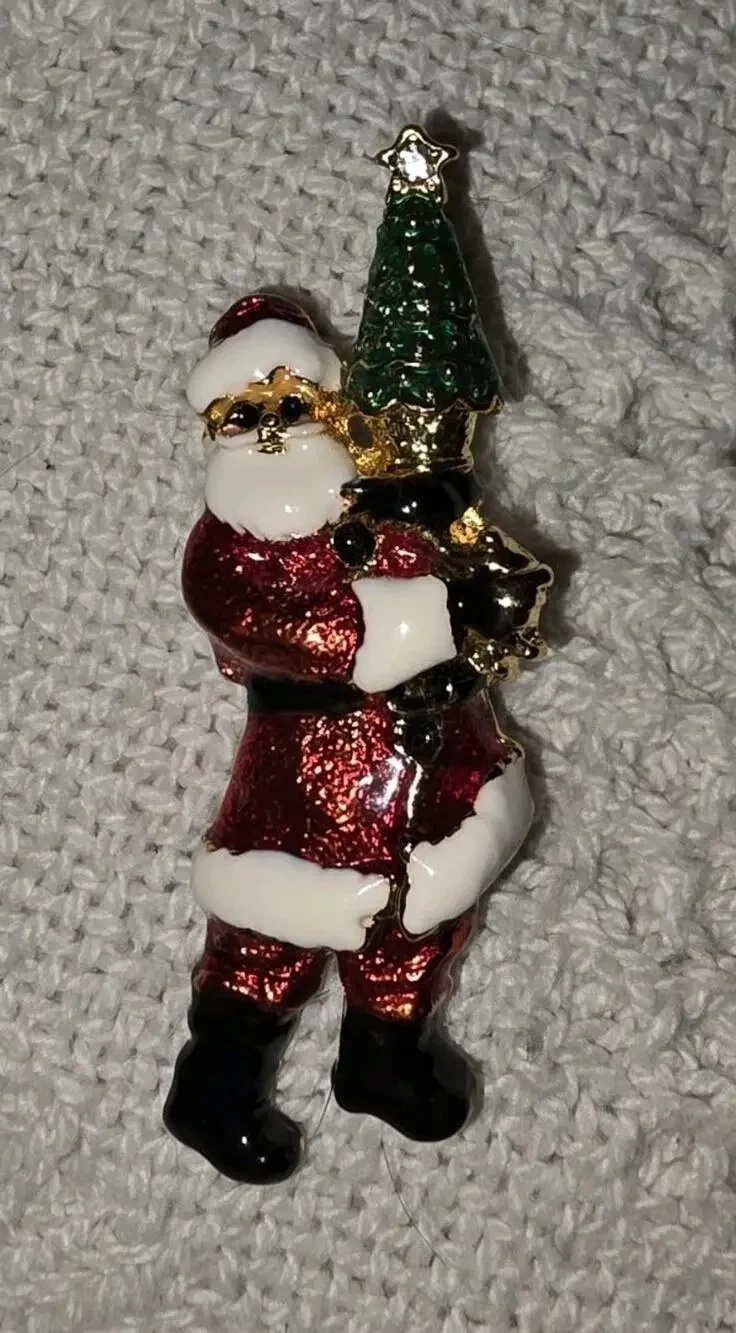 Vtg Christopher Radko Santa Pin Shiny Brite Goldtone Enamel Christmas Holiday